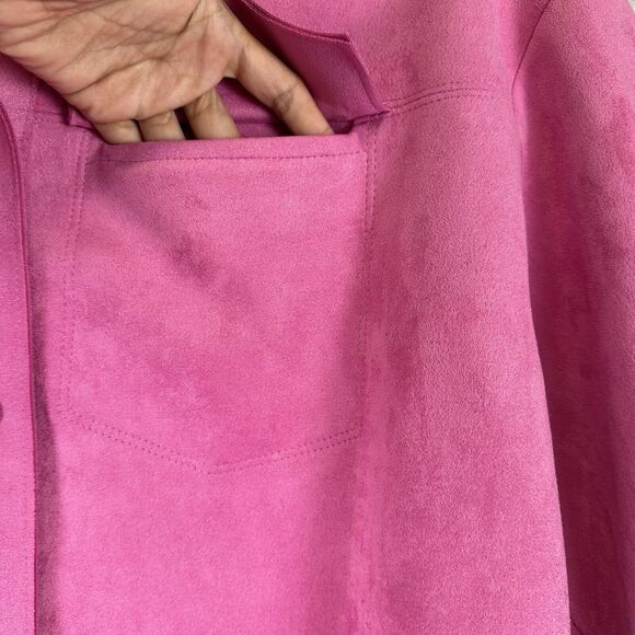 Zara Basic Jacket Women's XS Pink Faux Suede Long Sleeve Snap Front Barbie Biker - Picture 3 of 13